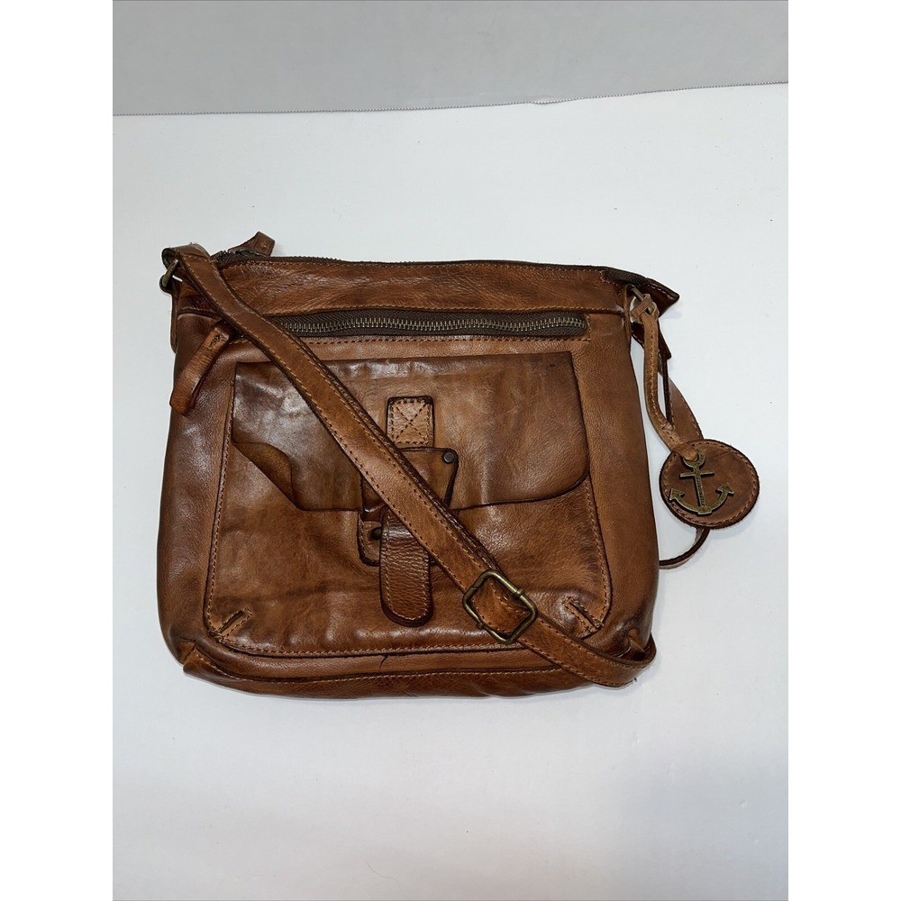 Harbour 2nd Genuine Leather‎ Cognac Brown Zip Top Crossbody Flap Purse